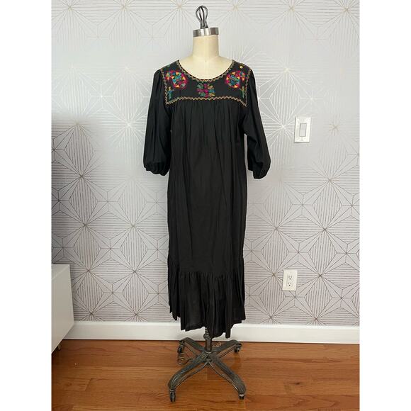 Vintage Sandy Starkman Boho Embroidered Caftan 100% Cotton Dress Made in India - Picture 12 of 13